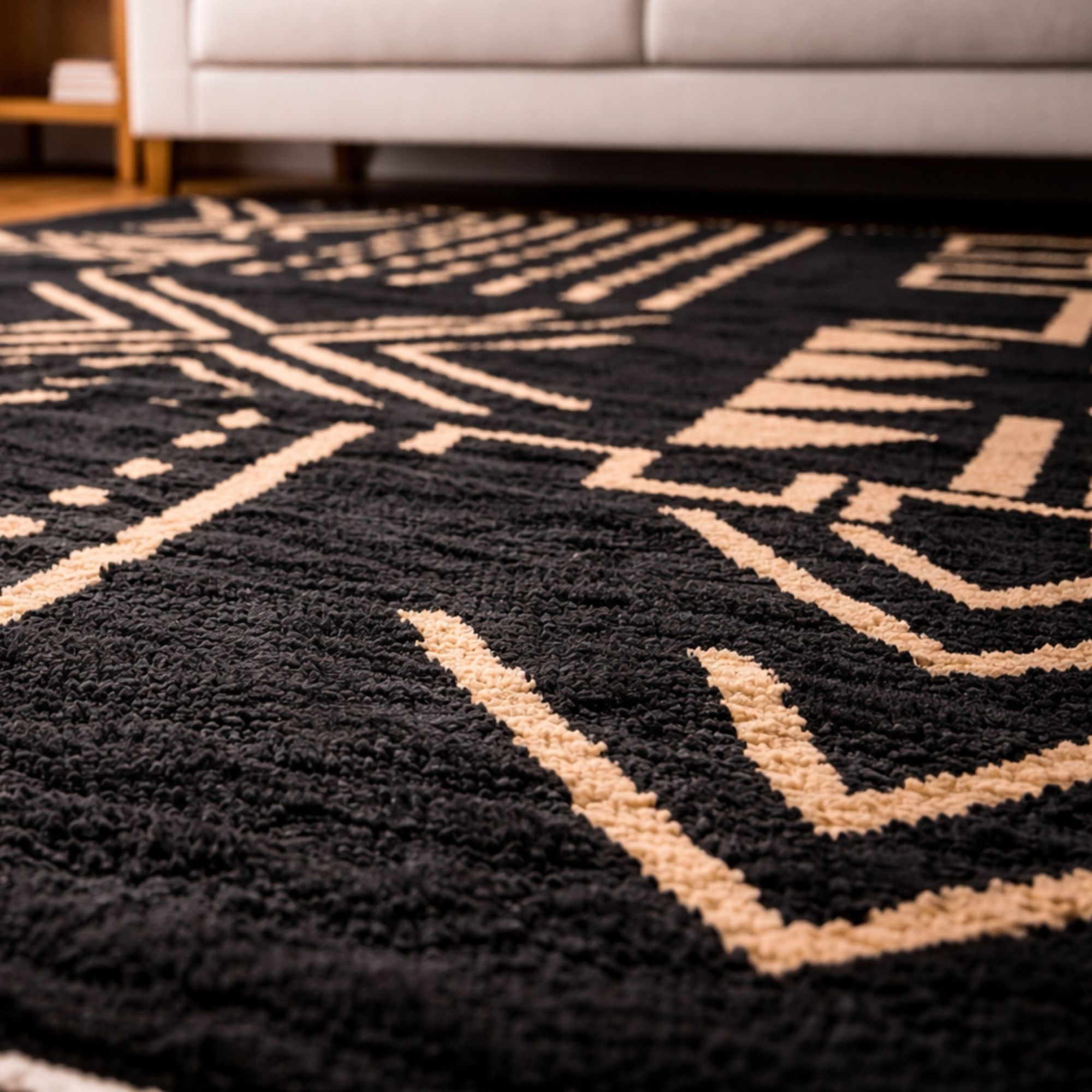 Black and Sand Azilal Rug, 6x9 ft Hand-Knotted | Nomadinas